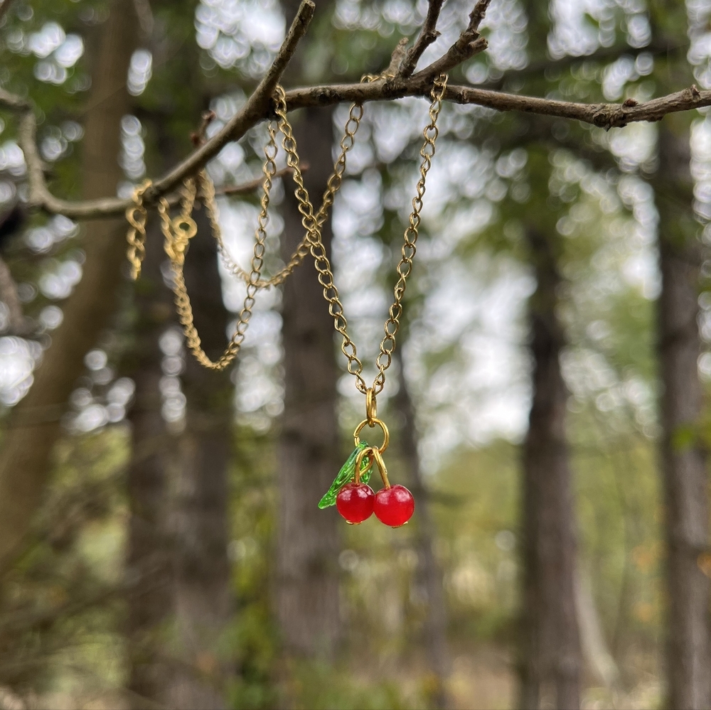 Gold Cherry Pendant Necklace *Necklace Only* Matching Earrings Available In Shop